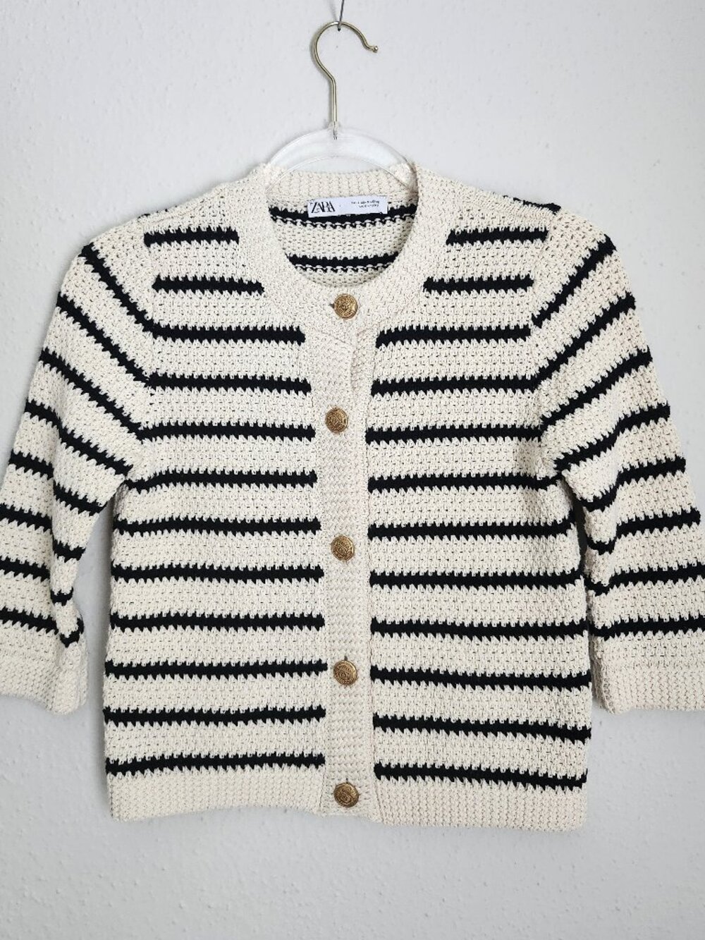 ZARA Nautical Striped Knit Cardigan Sweater w/Gold Ornate Buttons S